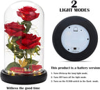Beauty and The Beast Rose,Eternal Flower with 40 LED Lights Up in Glass Dome,Gifts for Mom,Birthday Gifts for Women,Wife,Girlfriend,Graduation,Anniversary,Christmas,Mothers Day-Classic Red Rose