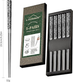 5 Pairs Dragon Chopsticks Set Black Stainless Steel 316 Kitchen Dinning Utensils Reusable Japanese Korean Chinese Dishwasher Safe Non-Slip Chop Sticks Tableware Gift 9.26"