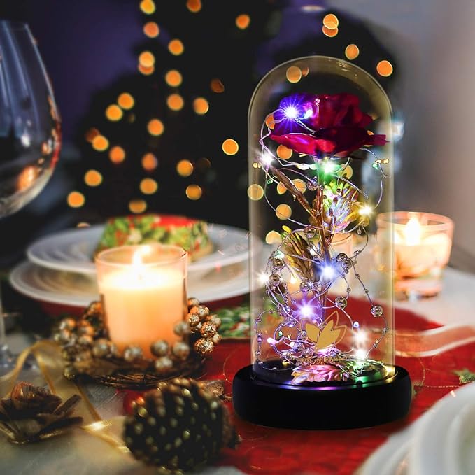 Christmas Day Rose Gifts for Women,Flowers for Delivery Prime,Flower Galaxy Artificial Flower Light Up Rose in A Glass Dome,Anniversary Valentines Birthday Xmas