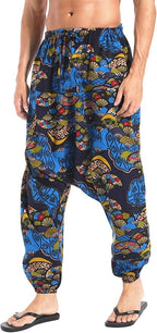 AITFINEISM Men's Drawstring Aladdin Hippie Harem Pants Loose Drop Crotch Trousers