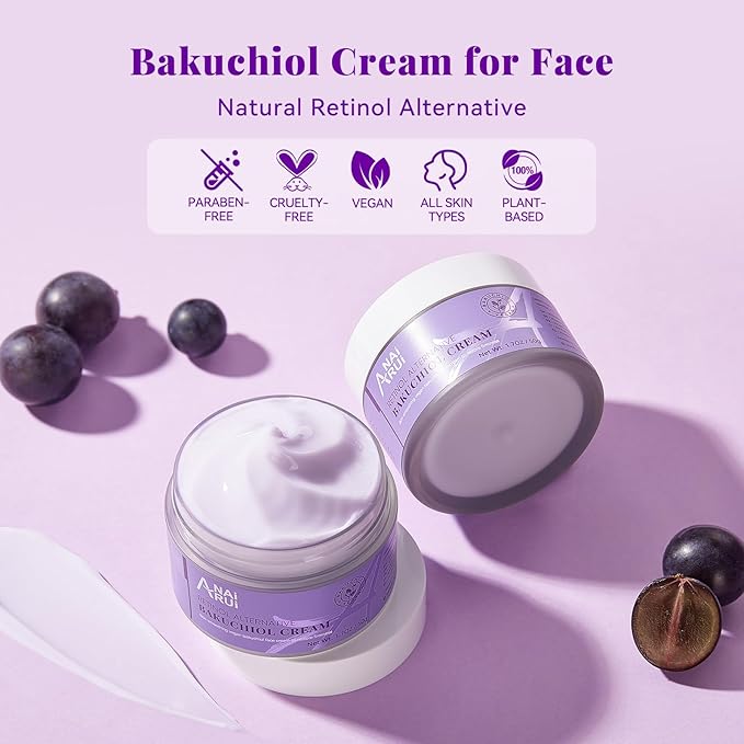 ANAI RUI Bakuchiol Face Cream for Women - Natural Retinol Alternative Anti Aging Moisturizer with Squalane & Collagen, Hydrating Wrinkle Cream for Day&Night Use 1.7 Oz