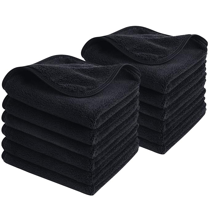 SINLAND Microfiber Face Cloths Reusable Makeup Remover Washcloths Super Soft and Absorbent Fingertip Face Towels for Sensitive Skin Women 12 x 12 Inch 12 Pack