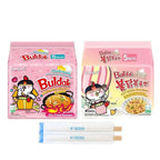 Samyang Buldak Hot Spicy Chicken Ramen Noodle Korean Stir-Fried Ramen (10 Pack - Carbonara & Cream Carbonara) 5 Pack Each