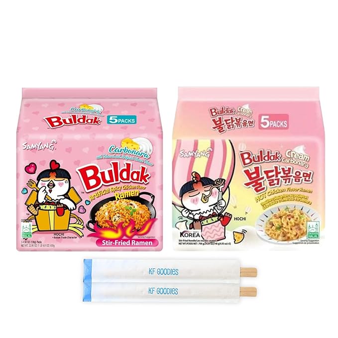 Samyang Buldak Hot Spicy Chicken Ramen Noodle Korean Stir-Fried Ramen (10 Pack - Carbonara & Cream Carbonara) 5 Pack Each