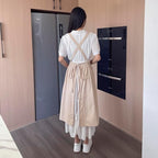 Pinafore Apron Dress，Japanese Cotton Linen Cross Back Apron for Women with Pockets，Pinafore Dress with Waist Ties (Wheat)