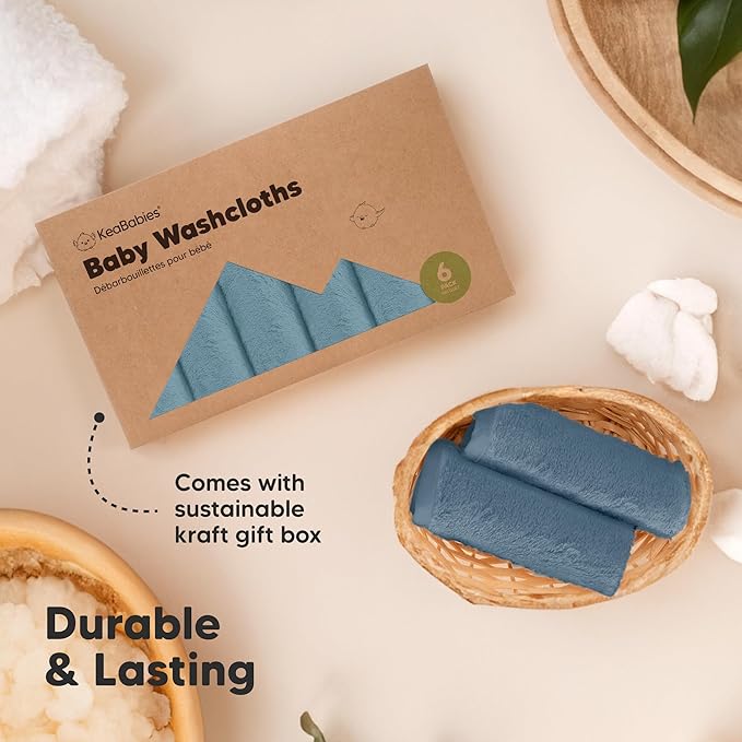 6-Pack Baby Washcloths - Soft Absorbent Viscose from Bamboo Wash Cloths for Babies, Kids, Toddlers, Infant, Newborn Bath Towels, Gentle on Sensitive Skin, 10x10 Reusable Face Towels (Depths)
