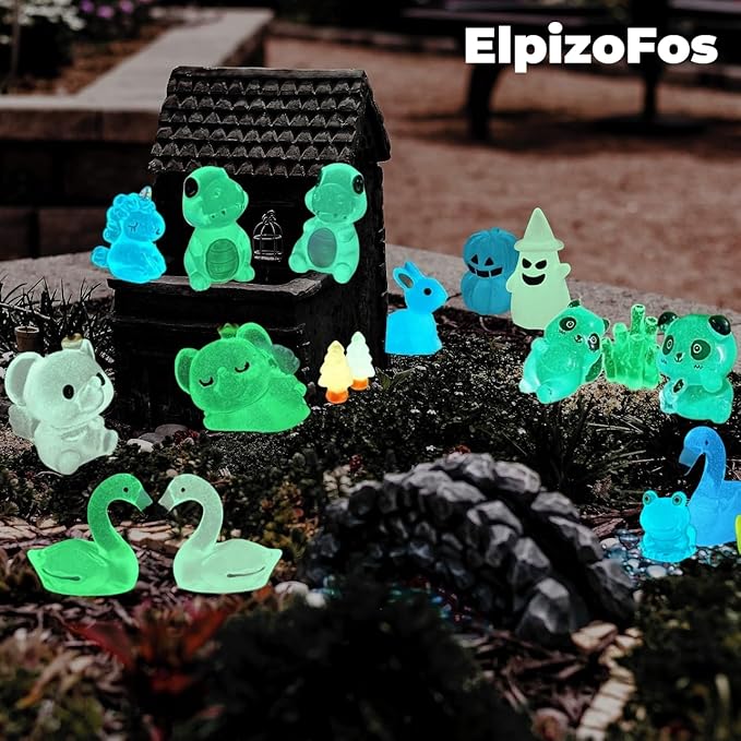 130pcs Various Luminous Mini Resin Animal Figurines Glow in The Dark Miniature Figures Ornament Fairy Garden Accessories Aquarium Landscape Bonsai Dollhouse Decor