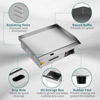 22" Commercial Electric Countertop Griddle, 3000W 110V Flat Top Grill, Non-Stick Teppanyaki Grill, Stainless Steel Hot Plate BBQ, with Adjustable Temp Control for Restaurant Kitchen