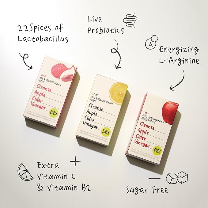 LIAF Apple Cider Vinegar Powder Loaded Tea Packets | Korean Fermented ACV with Mother | Travel Size Instant Dissolving Drink Mix | Sugar Free Energy Boost | Apple Flavor 10 Count