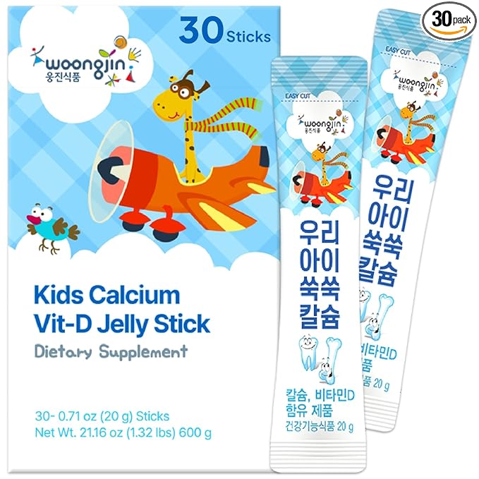 Korean Food Woongjin Kids Calcium Vitamin D Jelly Stick – Naturally Sweetened Peach-Flavored, Fruit Jelly Snack, Individually Wrapped On-the-Go Treat, 30 Sticks (21.16 oz)