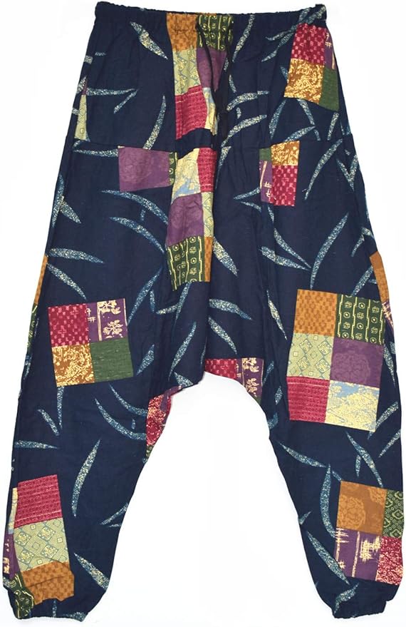 AITFINEISM Men's Drawstring Aladdin Hippie Harem Pants Loose Drop Crotch Trousers