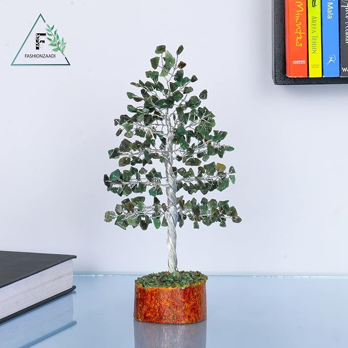 FASHIONZAADI Gemstone Money Tree Reiki Healing Chakra Balancing Handmade Bonsai Trees Spiritual Gift Aura Cleansing Good Luck Home Decor (Green Aventurine Silver Wire)