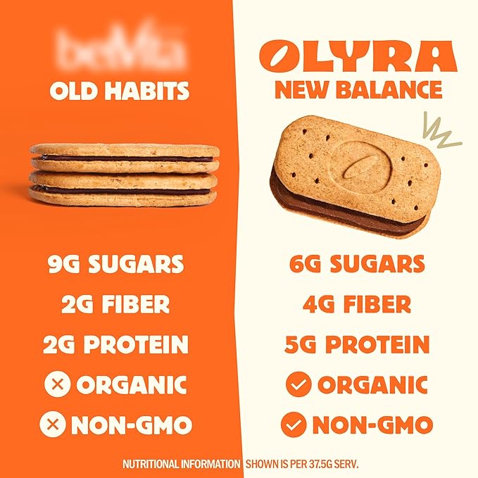 Olyra Dark Chocolate Sandwich Breakfast Biscuits, Healthy Snacks for Adults and Kids, Low Sugar, Organic Vegan Cookies, Office Snacks, USDA Certified, Non GMO 24 Packs