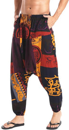 AITFINEISM Men's Drawstring Aladdin Hippie Harem Pants Loose Drop Crotch Trousers