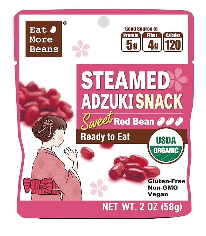 【Eat More Beans】STEAMED ADZUKI SNACK -Sweet Red Bean, steamed bean, Organic Adzuki Beans, healthy USDA Certified, Vegan, Non-GMO (2oz, 10packs)