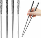 5 Pairs Dragon Chopsticks Set Black Stainless Steel 316 Kitchen Dinning Utensils Reusable Japanese Korean Chinese Dishwasher Safe Non-Slip Chop Sticks Tableware Gift 9.26"