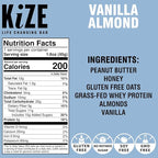 KiZE Energy Bars - Gluten Free, Dairy Free, Non-GMO, and High Protein Meal Replacement Energy Bars, Meal Bar, Clean and Simple Food Ingredients - Vanilla Almond, 9g High Protein Snacks, (30 Count)