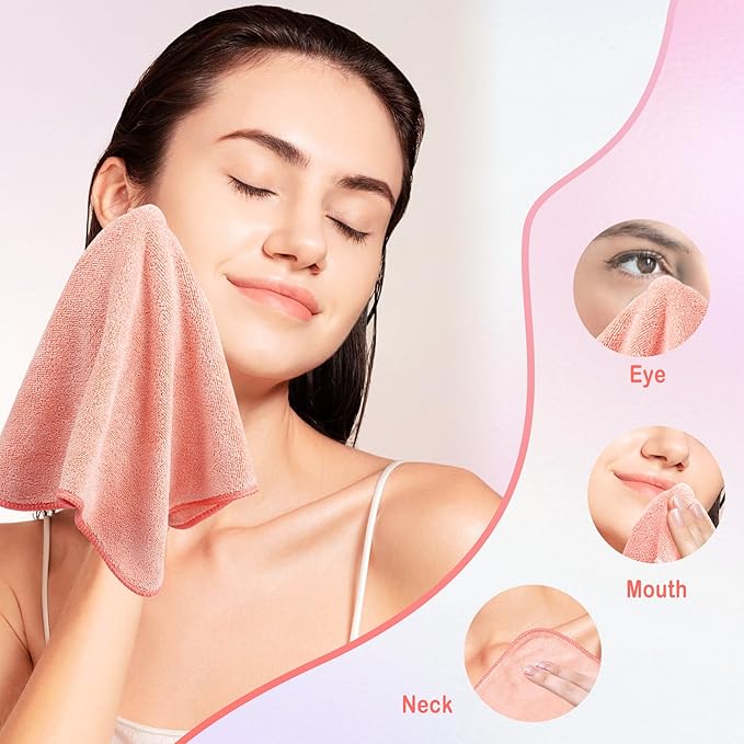 Makeup Remover Cloth 12 x 12 Inch, Reusable Makeup Remover Towels for Washing Face, 6 Pack Washable Microfiber Face Cloth Fast Drying Washcloth, Brown/Coral/Green