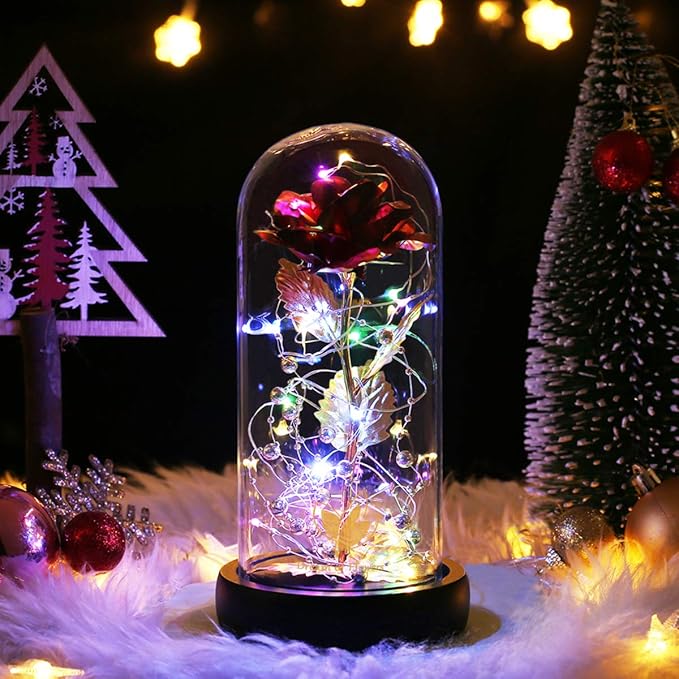 Christmas Day Rose Gifts for Women,Flowers for Delivery Prime,Flower Galaxy Artificial Flower Light Up Rose in A Glass Dome,Anniversary Valentines Birthday Xmas