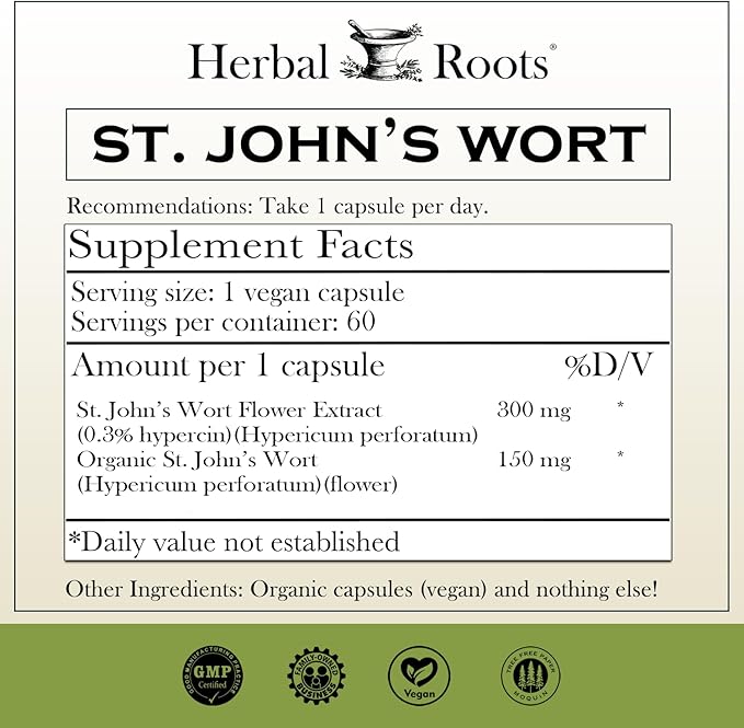 Herbal Roots Mood Duo, Organic St. John's Wort and Ashwagandha Supplement, Natural Mood Support, Non-GMO