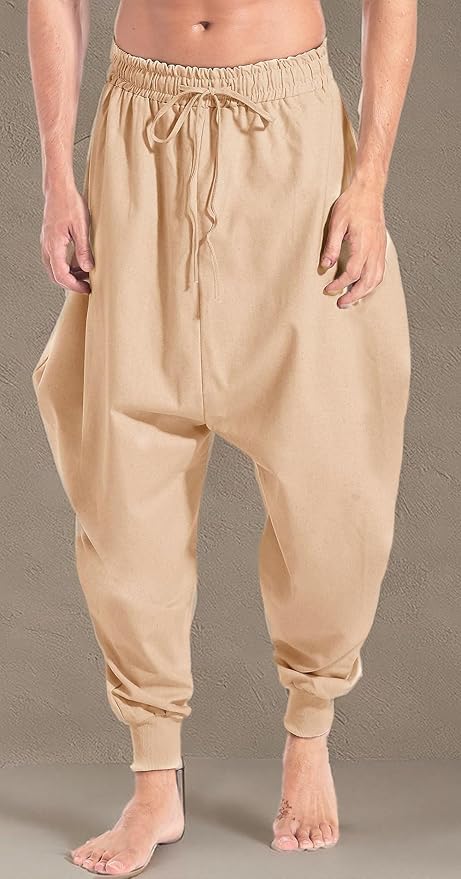 AITFINEISM Men's Drawstring Aladdin Hippie Harem Pants Loose Drop Crotch Trousers