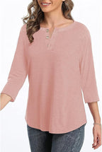 3/4 Sleeve Shirts for Women Crewneck Button Down Tunic Tops Raglan T Shirt