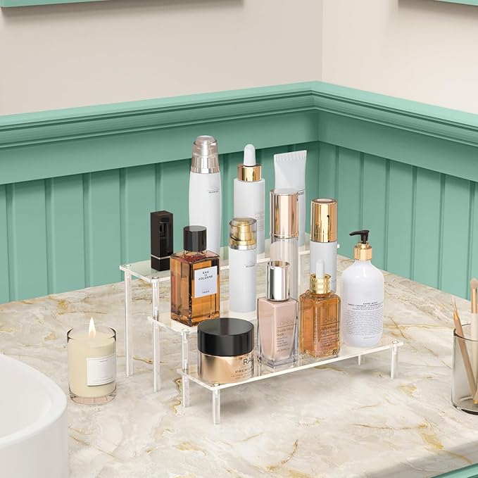 Acrylic 3 Tier Perfume Organizer Display, Cupcake Stand Holder, Large Shelf Risers for Figures, Dessert Shelves for Party, Riser Stand for Decoration and Organizer, Clear
