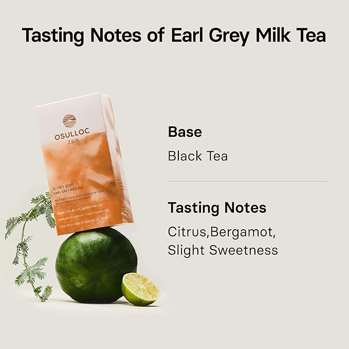 OSULLOC Earl Grey Milk Tea (7oz X 10 Packets), Easy on-the-go Stick type Powder Blended tea, Earlgrey with Bergamot scent mixed, Easy with water