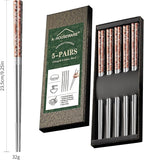 A·HOUSEWARE Copper Dragon Chopsticks Set Stainless Steel 316 Chop Sticks 5 Pairs Reusable Rose Gold Dinning Utensils Tableware Dishwasher Safe and Luxury Gift Box