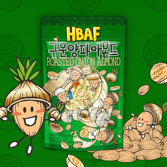 [Official Gilim HBAF] Korean Roasted Onion Seasoned Almonds Nut Protein Snack | Nutritious Enery Boost | After-School, Work, Trip Camping Snack | Pre-workout Snack | Korean Souvenir (Roasted Onion, 1x190gram pack)