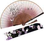 Amajiji 8.27"(21cm) Hand Held Bamboo Silk Folding Fan Hand Fan,Chinese/Japanese Charming Elegant Vintage Retro Style,Women Ladys Girls Best Gifts (Brown Grassflower)