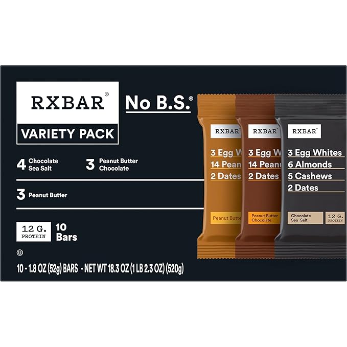 RXBAR Protein Bars, Protein Snack, Snack Bars, Variety Pack, 18.3oz Box (10 Bars)