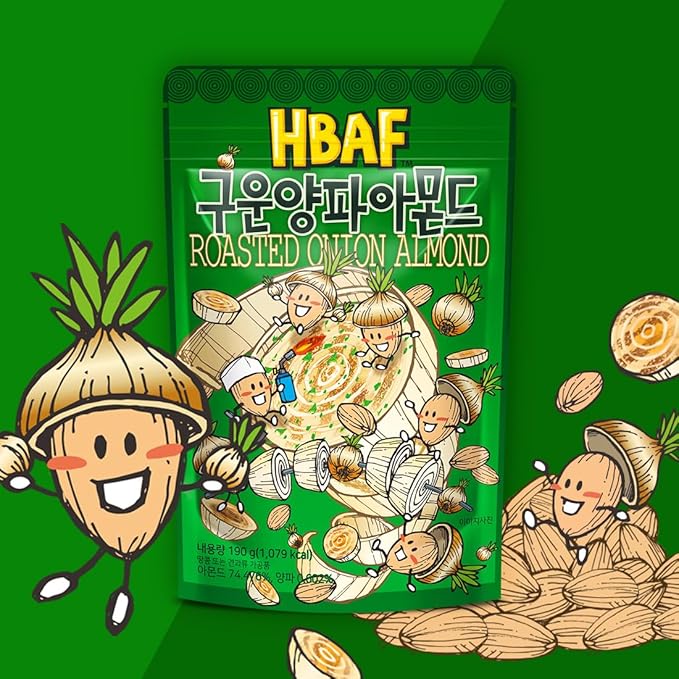 [Official Gilim HBAF] Korean Seasoned Almond Nut | Kids, School, Lunch, Office, Work, Travel, Camping Party Snack | Pre-workout Protein Snack | Korean Food Healthy Snacks | Asin Snack Korean Sovenior (Roasted Onion x 120 gram pack)