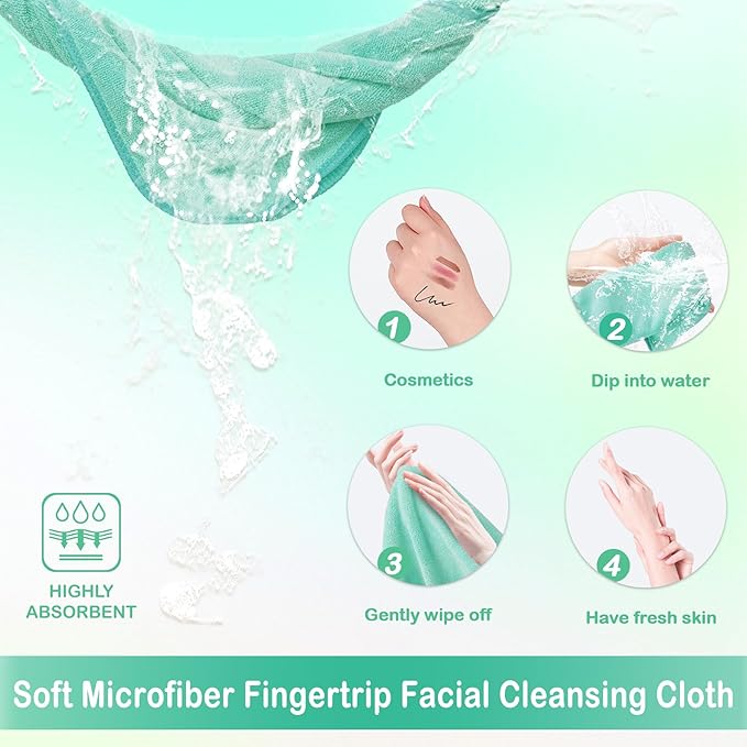 Makeup Remover Cloth 12 x 12 Inch, Reusable Makeup Remover Towels for Washing Face, 6 Pack Washable Microfiber Face Cloth Fast Drying Washcloth, Green