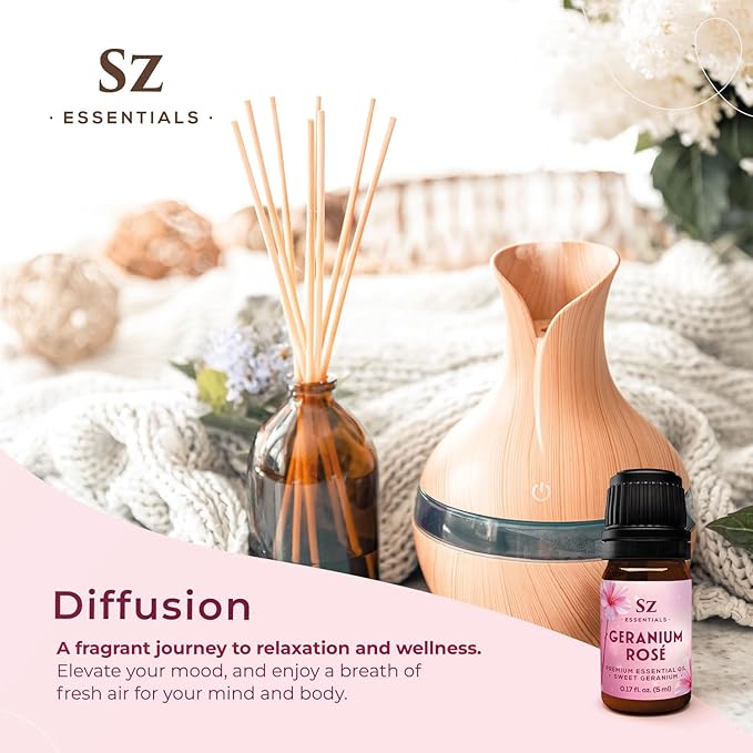 – Geranium Rosé Essential Oil 5mL – 100% Pure & Natural – Pelargonium graveolens VAR. roseum – Sweet Rose-Geranium Scent – for Aromatherapy, Perfumery – Vegan & Therapeutic Grade (5 mL)
