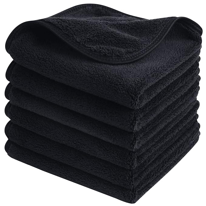 SINLAND Microfiber Face Cloths Reusable Makeup Remover Washcloths Super Soft and Absorbent Fingertip Face Towels for Sensitive Skin Women 12 x 12 Inch 6 Pack