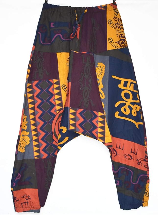 AITFINEISM Men's Drawstring Aladdin Hippie Harem Pants Loose Drop Crotch Trousers