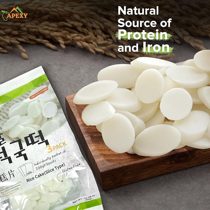 Apexy Korean Rice Cake Tteokbokkik Rice Cake, Chewy Tteok, Authentic Korean Street Food Snack, Perfect with Cheese and Ramen Noodles, No MSG, No Corn Syrup, Vegan and Gluten Free, Non-GMO 21.16 oz Sliced Type (Pack of 2)