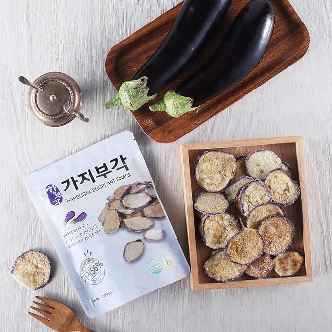 [HANBUGAK] Eggplant Snack, Crispy Eggplant Chips, Eggplant Bugak, Korean Traditional Snack, No Artificial Preservatives, 5.29 oz (1.05 oz X 5ea)