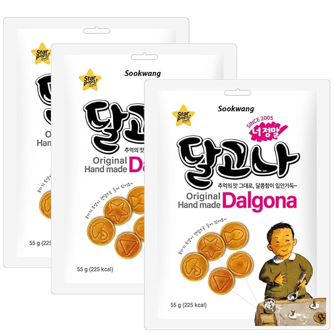 Sookwang K-Food Dalgona Korean Traditional Street Delight Sugar Candy, Sweet Treat for Movie Snack, Party_5.82 oz (55g x 3 Packs)