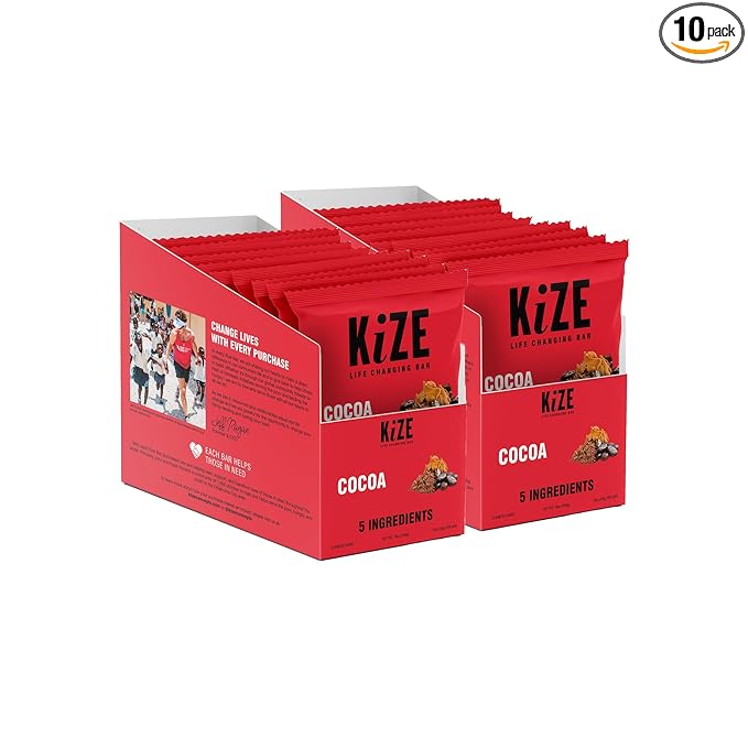 KiZE Energy Bars - Gluten Free, Dairy Free, Nut Free, Non-GMO, and High Protein Meal Replacement Energy Bars, Meal Bar, Clean and Simple Food Ingredients - Cocoa, 9g High Protein Snacks, (20 Count)