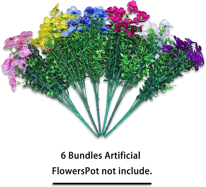 6 Bundles Colorful Fake Flowers for Outdoors, Realistic Fake Flowers Silk Plants Daisy,for Outside Porch Patio Garden UV-Resistant Artificial Flowers All Season Home Decor