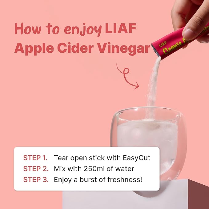 LIAF Apple Cider Vinegar Powder Loaded Tea Packets | Korean Fermented ACV with Mother | Travel Size Instant Dissolving Drink Mix | Sugar Free Energy Boost | Apple Flavor 10 Count
