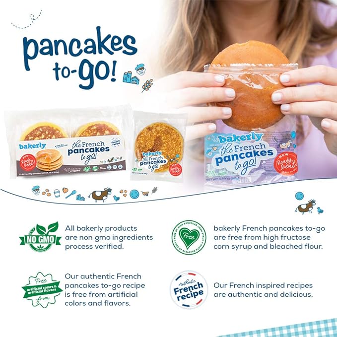 bakerly French Pancakes To-Go! Non GMO, No Artificial Flavors and Colors, 1.23 Ounce (Pack of 48 Pancakes To-Go!)