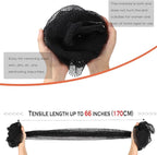 African Net Long Bath Net Sponge,JASSINS Bathing Body Exfoliating Shower Body Back Scrubber Skin Smoother,Stretch Length to 66 INCH (Black)
