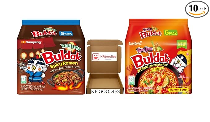 Samyang Buldak Hot Spicy Chicken Ramen Noodle Korean Stir-Fried Ramen (10, YAKISOBA, TOM YUM)