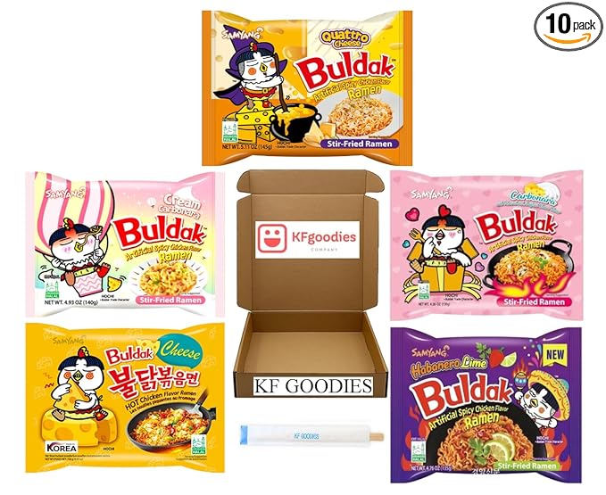 Samyang Buldak Hot Spicy Chicken Ramen Noodle Korean Stir-Fried Ramen (5 Pack, Carbonara, Cheese, Cream Carbonara, Habanero Lime & Quattro Cheese)