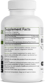 Bronson Korean Panax Ginseng Supports Energy, Endurance & Vitality + Memory and Mental Performance, 120 Capsules
