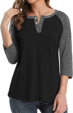 3/4 Sleeve Shirts for Women Crewneck Button Down Tunic Tops Raglan T Shirt