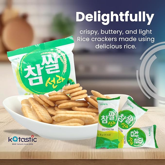[KOTASTIC] Korean Rice Crackers Snack 115g 참쌀선과, Yakgwa Korean Honey Cookies 200g 미니꿀 약과 과자 (Rice Crackers & Yakgwa) (Large, Rice and Honey)